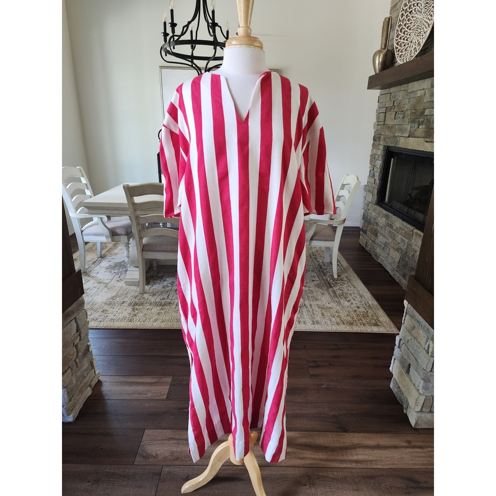 NWT Tuckernuck Pomander Place XL Red White Striped V-Neck Caftan Maxi Dress